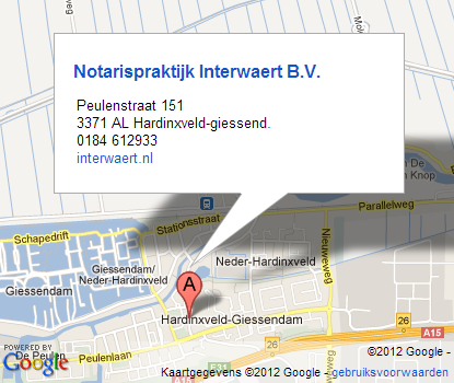 Peulenstraat 151 | 3371 AL | Hardinxveld-Giessendam | T:0184-612933 |  F:0184-612026  | notaris@interwaert.nl | Google maps